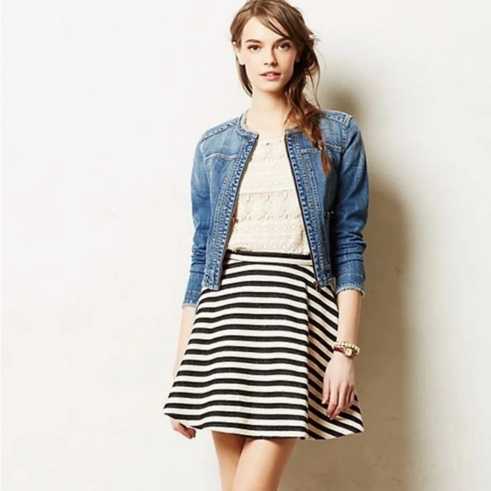 Anthropologie Greylin Stripe Mini Circle Swing Skirt Black Cream Size 6 Small